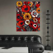 Enmarcado 1 pieza de Arte de Pared Cubista Abstracto Rojo y con Marco - Estilo Jackson Pollock Salpicaduras, Ramo Manga/Art Nouveau, Impresión de Edición Limitada con Marco de Madera () para Decoración Moderna/Oficina, Plano 2D - Enmarcado - Ver 4