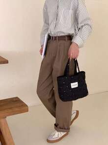 Sac à main matelassé 3D floral doux Fufu, sac à lunch esthétique crème et féminin, convient pour le travail, l'école et les déplacements - Noir - Voir 4