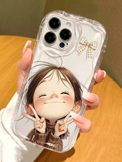 Ốp điện thoại in hình cô gái thắt nơ, chất liệu kem, viền lượn sóng, bề mặt bóng, chống rơi, tương thích với iPhone 17pro/17Air/17/17promax/16/11/16pro/16plus/16promax/16e/15Promax/13/14/12/XS/XR/7G/8P, Galaxy, 11/12Pro/12/12X/13Pro/14Pro/15Pro/X3pro, 10/9/Note9/12c/Note11pro/Note8Pro/9C/9a