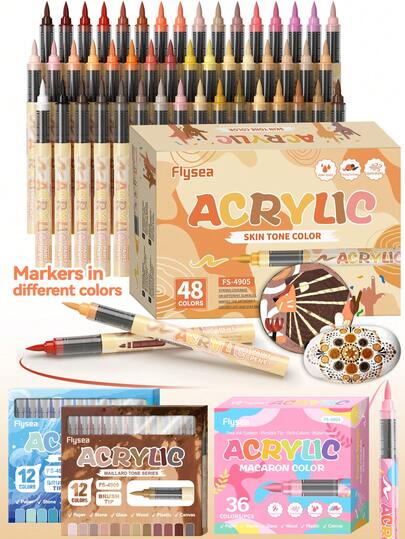 12-48 Colors Opaque Acrylic Marker Pen Set, Skin Tone & Macaron Color Series, Professional Art Supplies For Painting, Calligraphy, Cutting, Handwriting, Card Making, Suitable For Students And Office Use