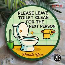 1 pieza Letrero de baño plano 2D de hierro, tamaño 19.99X19.99cm, con un mensaje humorístico e higiénico: "Por favor, deje el inodoro limpio para los demás". Esta obra de arte de pared de metal plano 2D es perfecta para baños públicos y privados. Agujeros preperforados como se muestra en el diagrama de dimensiones - Multicolor - Ver 4