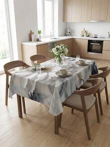 1 pièce Nappe rectangulaire avec texture de marbre gris et blanc et imprimé floral 3D, nappe de luxe moderne en polyester imperméable et résistante aux taches avec bord volant, anti-huile et anti-poussière, lavable et réutilisable, idéale pour le thé de l'après-midi, les brunchs, la décoration élégante de la maison, un élément essentiel pour la cuisine et la salle à manger - Multicolore - Voir 1
