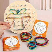 木质钉板，几何形状，钉线画板，儿童早教拼图，多功能图形教具，带问题卡的钉板，儿童早期形状认知训练，精细手部动作锻炼，亲子互动，桌面拼图玩具，幼儿教育必备礼物 - 彩色 - 查看 9