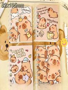 1/4pcs Soft Leather Spiral Notebook With Cute Capybara Pattern, 50 Pages, Ideal For Students, Office Gifts, Diaries, Learning Supplies, School Supplies (Mixed Color) - Multicolor - View 4