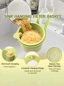 1 pieza Cesta colgante de drenaje para fregadero de cocina, disponible en múltiples estilos, herramienta multifuncional para drenar y filtrar ingredientes alimenticios, equipada con diseño de presión para inclinar y función de autolimpieza, adecuada para fregaderos de esquina, filtra eficazmente el agua residual - Ver 5