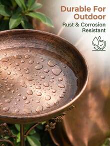76cm High 24.2cm Diameter Vintage Copper-Color Iron Bird Bath, Decorated With Bird And Branch Relief, Suitable For Outdoor Garden Decor, Bird Feeding And Drinking - T-tK93 - View 5