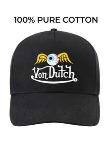 1pcs Von❤️Dutch Winged Eye Printed Baseball Cap, Classic Casual Retro Y2K Unisex Baseball Cap, Adjustable Size, Lightweight And Sun Protection, Suitable For Outdoor Sports, Daily Use, Parties, And - màu đen - Xem 3