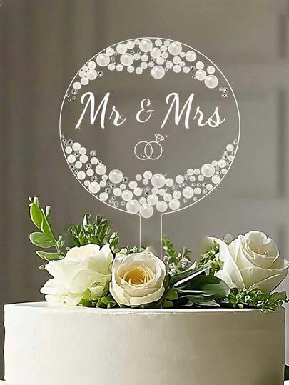 Phụ kiện trang trí bánh cưới "Ông & Bà" - Chất liệu acrylic đính ngọc trai và đá quý, thích hợp cho lễ đính hôn, tiệc cô dâu, kỷ niệm ngày cưới, trang trí bánh cưới sang trọng với ngọc trai, phụ kiện trang trí bánh cưới có thể tái sử dụng, dễ dàng lắp đặt, phụ kiện trang trí bánh cưới phong cách Bohemian, phụ kiện trang trí bánh cưới phong cách mộc mạc (hình tròn)