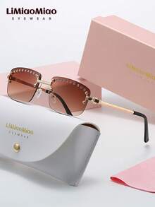 LiMiaoMiao Kacamata Hitam Fashion Unisex Persegi Panjang Tanpa Bingkai, Perlindungan UV400, Cocok untuk Pakaian Liburan dan Hari Raya, Dilengkapi Kotak dan Kain Pembersih, Dapat Digunakan sebagai Hadiah Liburan - MultiWarna - View 9