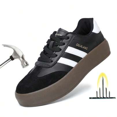 Women's Safety Shoes, Lace-Up New Safety Shoes, Super Soft Leather Upper, Steel Toe Cap, Anti-Smash And Anti-Puncture Work Shoes, Lightweight Breathable Industrial Construction Protective Shoes, Women's Labor Protection Shoes, Suitable For Spring, Summer, Autumn And Winter