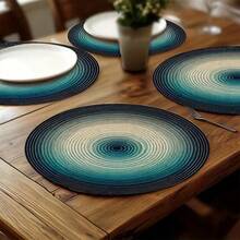 Gradient Blue Geometric Textured Round Placemats, Modern Minimalist With Oceanic Healing Vibe, Available In 1pc, 2pcs, 4pcs, 6pcs, 8pcs And 300pcs Packaging, Size: 14.17*14.17 Inches (36*36cm), Made Of 100% Polyester Fabric, Machine Washable, Hand Washable Or Dry Cleanable - Multicolor - View 4