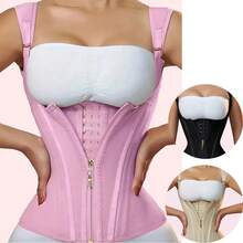 Popular High-Elasticity Court-Style Mesh Waist Cincher Corset Vest With Zipper And Button Closure Vintage Shapewear For Women - màu đen - Xem 1
