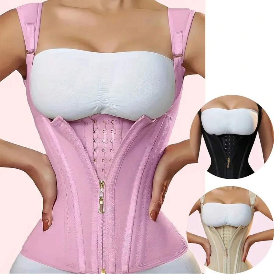 Popular High-Elasticity Court-Style Mesh Waist Cincher Corset Vest With Zipper And Button Closure Vintage Shapewear For Women - màu đen - Xem 1