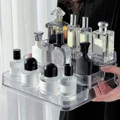 1 hộp đựng đồ trang điểm trong suốt đơn giản, hộp đựng nước hoa và sơn móng tay, giá trưng bày mỹ phẩm, kệ đựng đồ hình thang nhiều tầng, món quà thú vị.