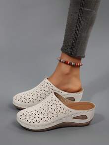 Hollow-Out Wedge Sandals, Comfortable For Wearing To Work And Shopping For Long Periods - White - View 4