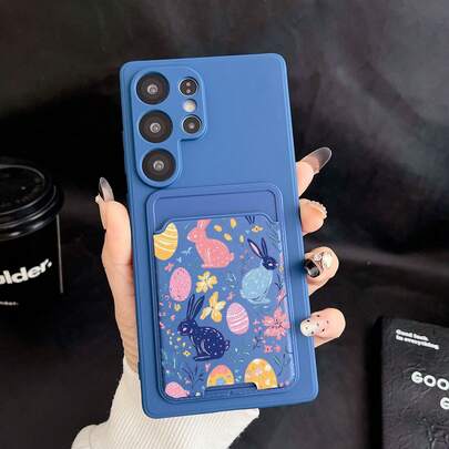 1个纯蓝色TPU防震手机壳和1个蓝色兔子图案贴纸卡套，二合一时尚多功能创意个性化手机壳，适合作为生日、节日、周年纪念礼物送给女友/男友、闺蜜、配偶、家人、同事、学生、老师。