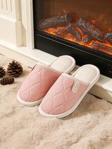 OBOVAY Unisex Solid Color Wavy Pattern Casual Slip-On Slippers, Flat, Lightweight, Portable, Suitable For Indoor, Vacation - Pink - View 5