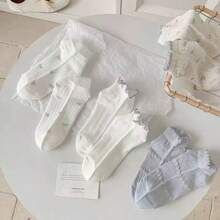 4 Pairs Cute Bow Ruffle Short Socks Women Soft Knit Lace Short Socks Sweet Lolita Style Ankle Socks - Multicolor - View 4