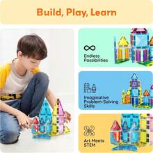 PicassoTiles - Juego de Piezas de Bloques magnéticos, Serie de Diamantes, Bloques de construcción con imán, Aprendizaje Stem, para niños a Partir de 3 años, PTM100 - 48 piezas - Ver 4