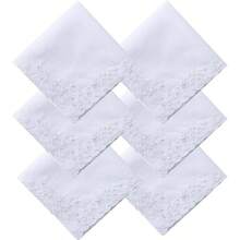 Womens Large Soft White Embroidered Handkerchiefs - 60s Cotton Square 16 Inch - 3 件 + 白色 - 查看 2