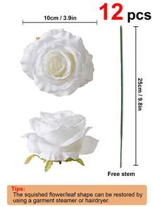 6 bông hoa hồng giả bằng lụa, kích thước 3,9 inch, bó hoa hồng giả, thích hợp cho đám cưới, vòng hoa, vật trang trí bàn tiệc, tiệc tùng, trang trí nhà cửa và nhà bếp. - trắng - Xem 10