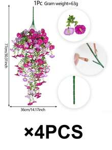 6pcs/4pcs/1pc Artificial Silk Violet & Eucalyptus Leaf Hanging Floral Decor, UV-Resistant Lifelike Daisy Vine, Suitable For Planters, Balcony, Porch, Garden - Multicolor - View 8