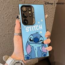 名创优品迪士尼史迪奇眨眼蓝色镜面手机壳，“STITCH”字母保护套，适用于三星S26 Ultra/S26 Edge/S26 Plus/S26/S25 Ultra/S25 Plus/S25/S25FE/S25Edge/S24 Ultra/S24 Plus/S24/S24FE/S23FE/S23 Ultra/S23 Plus/S23/S22 Ultra/S22 Plus/S22/A15/A16/A17/A35/A36/A54/A55/A56/ 圣诞礼物，送给女朋友 - 黑色 - 查看 1