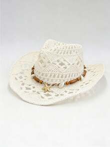 1 chiếc mũ Panama rơm rỗng đính hạt màu trơn phong cách Bohemian, mũ che nắng thời trang, đa năng, phù hợp cho các hoạt động ngoài trời, mũ đồng quê dành cho nữ, phù hợp cho mọi mùa, quà tặng ngày lễ, quà tặng Ngày của Mẹ, quà tặng Ngày Valentine. - MZ3056+ML56 - Xem 4