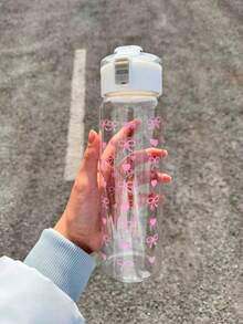 Juego de botellas de agua con estampado de corazón y lazo - 3 tamaños a prueba de fugas de Tritan con tapa abatible, reutilizables y portátiles para el gimnasio, la escuela y el uso diario - Multicolor - Ver 7