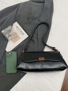 女士极简主义小众通勤腋下包，春夏新款时尚复古百搭斜挎法棍包 - 黑色 - 查看 6