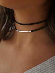 1件复古风双层丝绒项链（女士款） - 黑色 - 查看 4