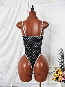 新款欧美性感波点复古泳衣，修身时尚女式泳装，适合夏季海滩度假 - 黑色 - 查看 4