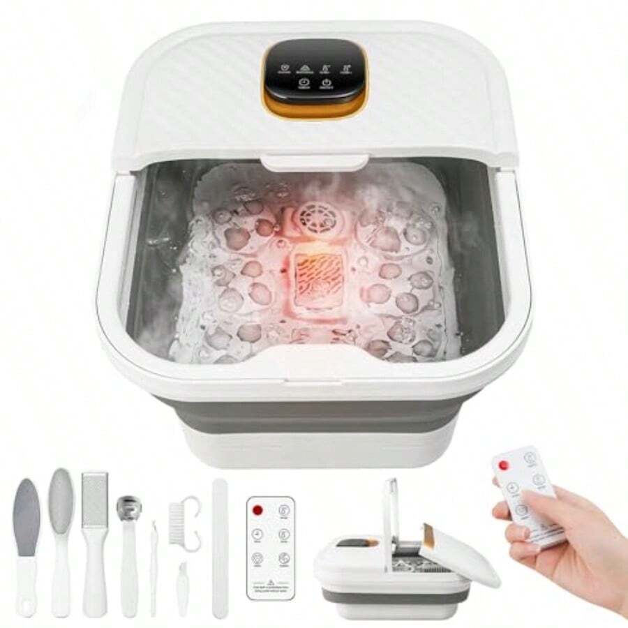 UNIFULL Collapsible Foot Spa Bath with Heat Motorized Massage Balls Touch Screen Foot Pedicure Kit Temperature Control Pedicure Foot Spa Foot Bath - Blanco - Ver 1