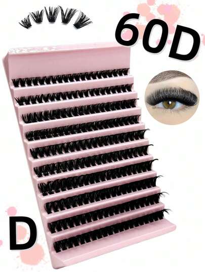 60D Fluffy Curled Eyelash Extensions, 10 Rows, 8-16mm Mixed Length, 80/140/200 Pieces, 0.07mm D Curl, Waterproof, Mink, European & American Natural 3D Style, Portable, DIY, Suitable For Daily Makeup And Important Occasions