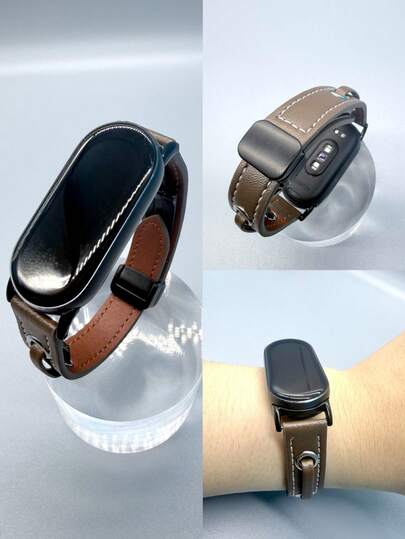 1 chiếc dây đeo da đục lỗ unisex cho đồng hồ thông minh , khóa từ gập, thời trang, thoáng khí, phù hợp với Mi Band 8/9/10/NFC