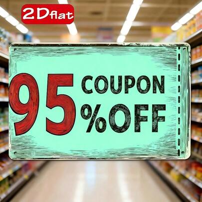 2D Flat - Flat 2D Iron Coupon Board For Wall Display Featuring 95% Off Vouchers - Bohemian Style Promotional Sign Ideal For Christmas, Thanksgiving, Easter, And  - Square Plaque For Office And Mall Decoration