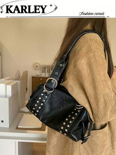 Minimalist Black Handbag, Fashion Versatile Commuter Bag, High-Quality Leather, Black Shoulder Underarm Bag, Large Capacity Design, Suitable For Daily Commute And Workplace Matching
