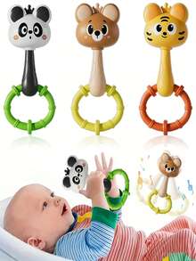 Cute Animal Rattles - Giraffe, Bear, Panda, Tiger, Baby Teething And Grasping Toys - Enhance Grasping Ability And Motor Skills, Promote Visual And Auditory Development, Early Learning Toys For Grasping Rattle - Multicolor - View 3