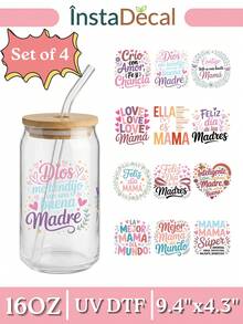 4张西班牙语母亲节UV DTF转印贴纸（9.4x4.3英寸），Feliz Dia De Las Madres Mama Quotes Decals for Coffee Mucks, Ceramic Cups, Libbey Glass, DIY Gifts With Chancla Humor - SPMAMA 03 - 查看 1