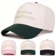 1pc Women's I'NICER WHEN I'TAN Trucker Hat, Personalized Letter Embroidery Baseball Cap, Street Fashion Five-Panel Hat, Outdoor Casual Cap Spring/Autumn Travel, Beach Vacation. - Gạo đen - Xem 2