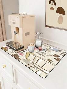 1/2 Pieces Rubber Draining Mat, Coffee-Themed Draining Mat, Minimalist Kitchen Mat, Non-Slip Heat-Resistant Placemat, Holiday Tableware Draining Mat, Durable Diatomaceous Earth Table Mat - Khaki Pink - View 2