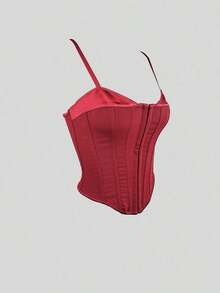 Sexy Solid Color Front Grommet Eyelet Lace Up Back Corset Top Shapewear Backless Adjustable Straps Crop Tank Top Suitable For Party Going Out Date Halloween's Festival Outfit Music Festival Tank Top For Women - Màu Đỏ Sâu - Xem 6