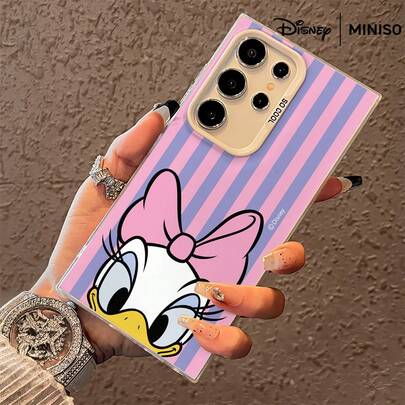 Miniso Funda de espejo para teléfono con diseño de Daisy Duck de Disney en rayas rosas, linda funda con lazo para Samsung S26 Ultra/S26 Edge/S26 Plus/S26/S25 Ultra/S25 Plus/S25/S25FE/S25Edge/S24Ultra/S24Plus/S24/S24FE/S23FE/S23Ultra/S23Plus/S23/S22Ultra/S22Plus/S22/A15/A16/A17/A35/A36//A54/A55/A56/, regalo de relleno de calcetines para la novia