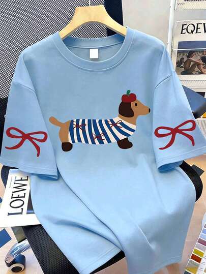 T-shirt ample à manches courtes pour femmes avec imprimé chien amusant, été