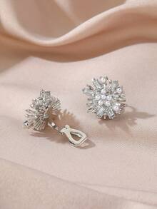 1对新款锆石和仿珍珠夹式耳环，无需耳洞即可佩戴 - 金色 - 查看 4