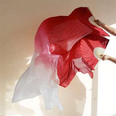 Un par (izquierdo + derecho) de abanicos de velo de seda de imitación para danza del vientre de 1,2 m/1,5 m/1,8 m de bambú de rayón, abanicos largos hechos a mano de imitación para actuaciones de danza del vientre