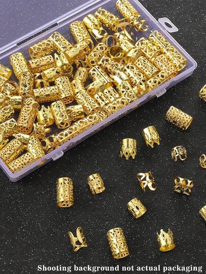 60pcs Golden Mixed Dreadlock Set, Unique Street Style Party Braid Hair Clips Decor, Daily Hair Braid Accessories, Hair Accessories For Girls(School Stuff)