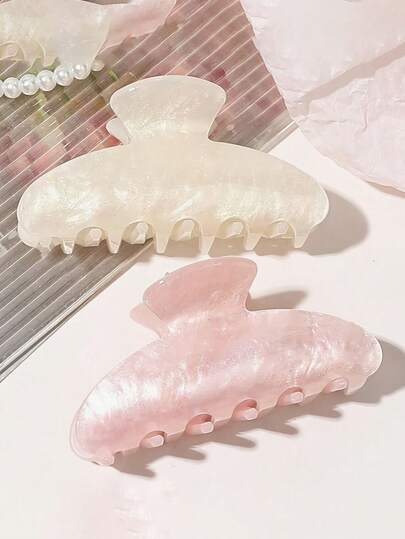 大号粉白渐变波浪发夹，11厘米，高品质优雅简约百搭渐变色发饰 - 适合日常、休闲、派对、工作、度假、洗头、化妆、搭配服装、返校季等场合