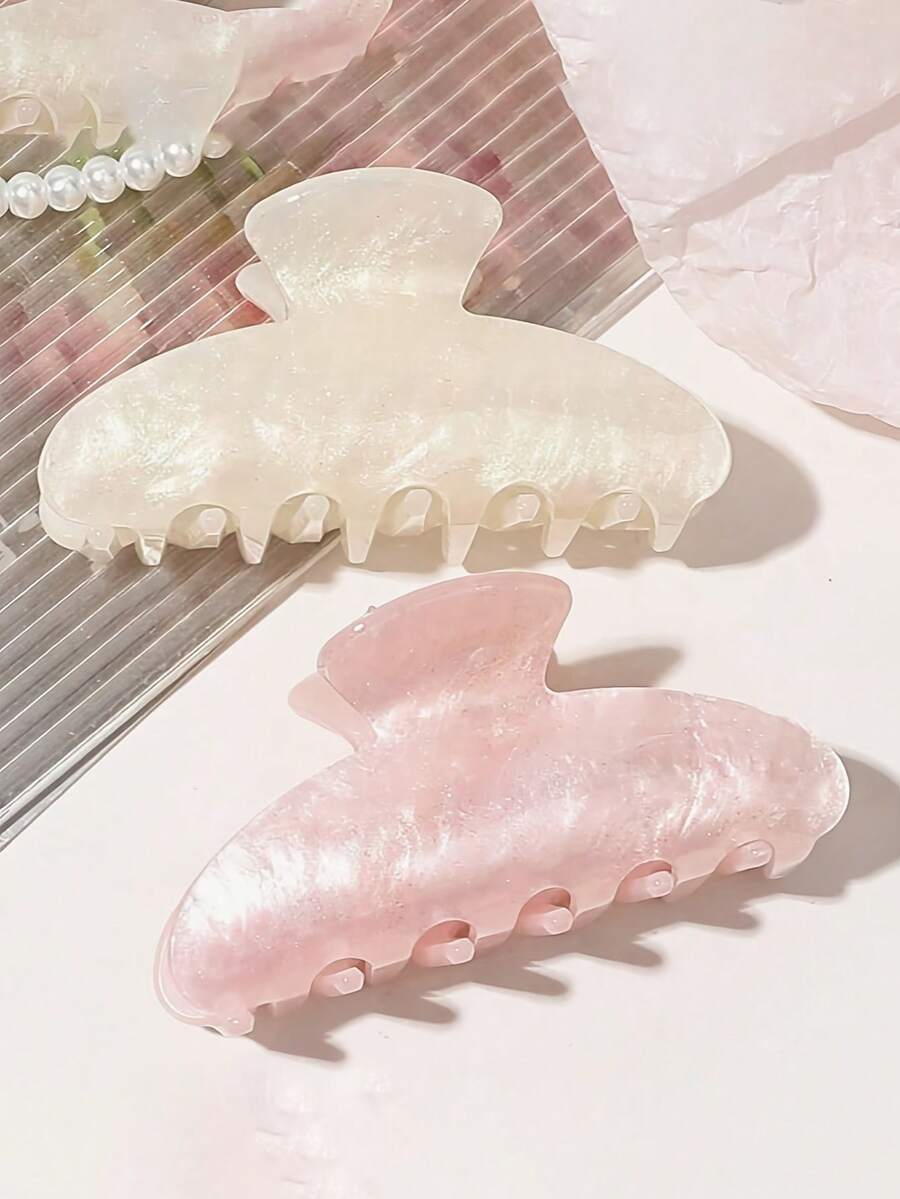 大號粉白漸層波浪髮夾 11cm,高品質優雅極簡百搭漸層色髮飾 - 彩色 - 查看 1
