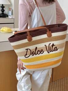 Túi đeo vai nữ dung tích lớn, túi đeo chéo thời trang thường ngày, túi xách nhẹ, túi cói độc đáo, túi du lịch biển. - màu nâu - Xem 10